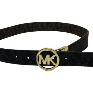 Michael Kors Women's Belt 32mm Brown Reversible Career Gold Logo Buckle S/M